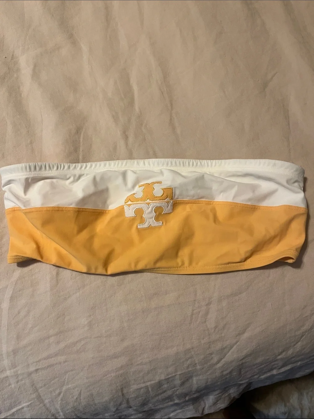 Tory Burch Yellow and White Womens Bandeau Swim Top